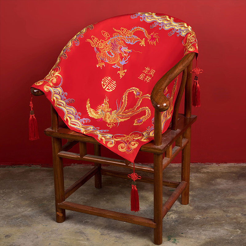 Red Embroidered Dragon Phoenix Chinese Wedding Bride Veil