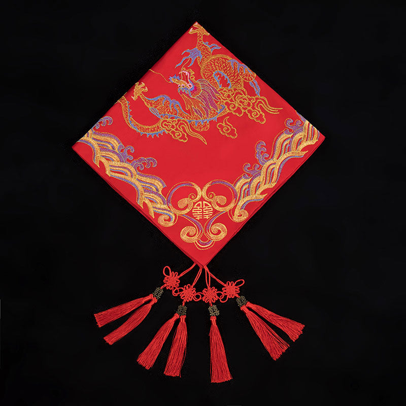 Red Embroidered Dragon Phoenix Chinese Wedding Bride Veil