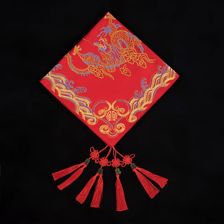 Red Embroidered Dragon Phoenix Chinese Wedding Bride Veil