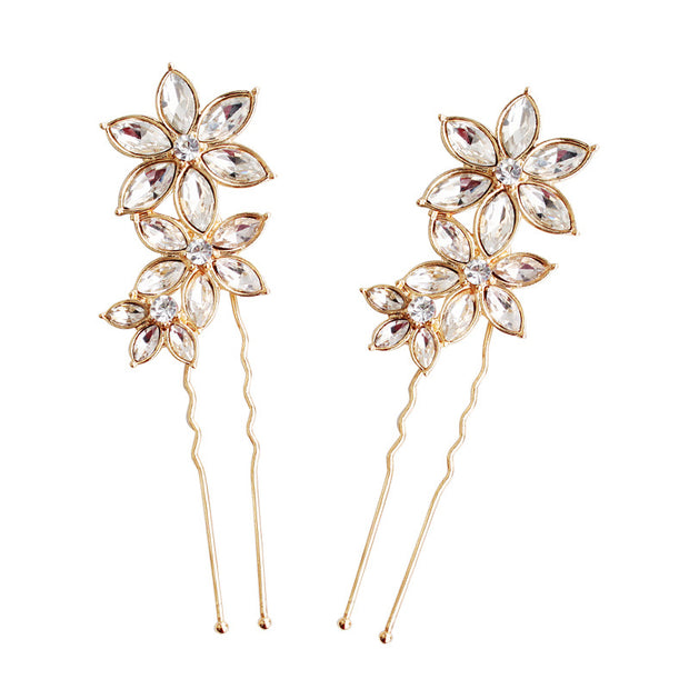 2 Pieces Gold Crystal Bridal Bridesmaids Wedding Hair Pins Clips