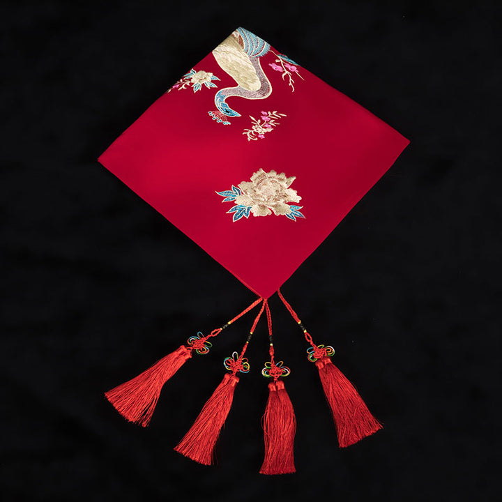 Red Embroidered Peacock Chinese Wedding Bride Veil