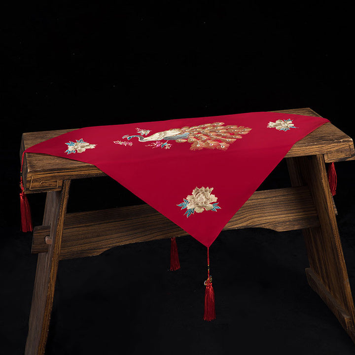 Red Embroidered Peacock Chinese Wedding Bride Veil