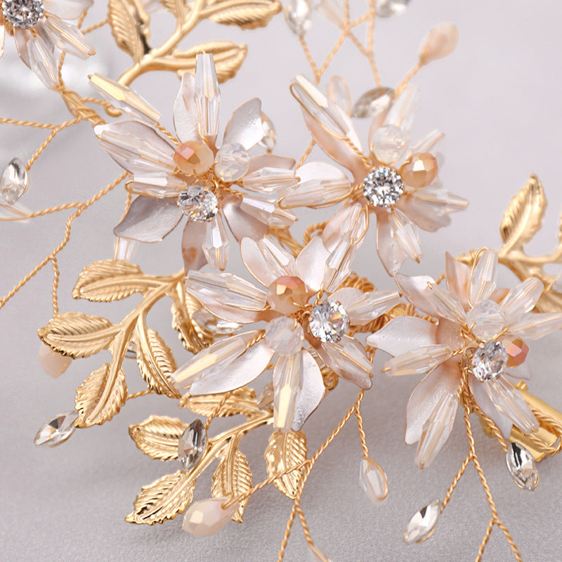 Gold Crystal Flower Leaf Bride Wedding Hair Vine Clip 