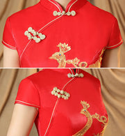 Gold Phoenix Maxi Wedding Cheongsam Qi Pao Dress