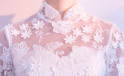 White High Low Hem Cheongsam Qi Pao Bridesmaid Dress