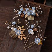 4 Pics Rhinestone Flower Bridesmaids Wedding Hair Combs Pins