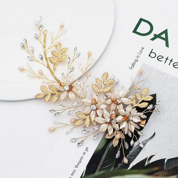 Gold Crystal Flower Leaf Bride Wedding Hair Vine Clip 