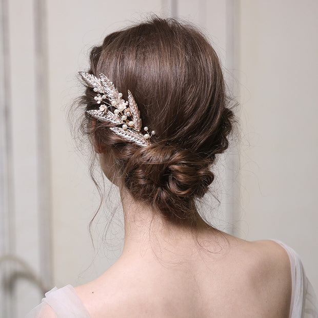 Pearls Leaf Wedding Bride Hair Comb Clip
