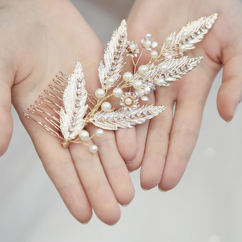 Pearls Leaf Wedding Bride Hair Comb Clip