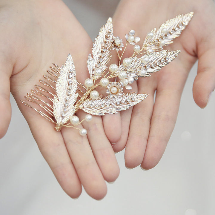 Pearls Leaf Wedding Bride Hair Comb Clip
