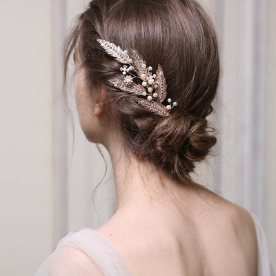 Pearls Leaf Wedding Bride Hair Comb Clip