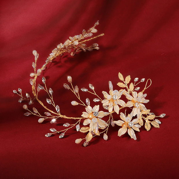 Gold Crystal Flower Leaf Bride Wedding Hair Vine Pin
