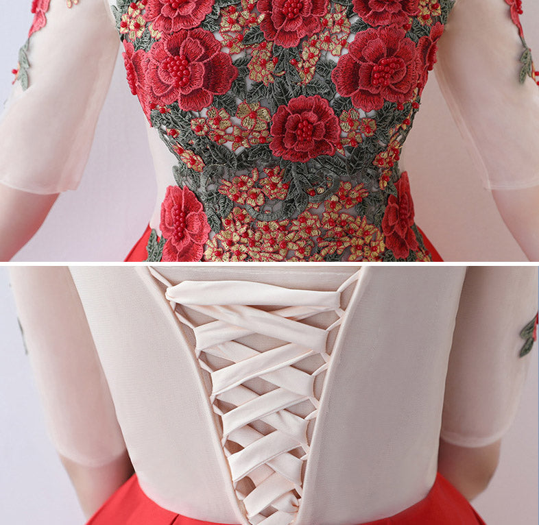 Fit & Flare Short Party Dress with Applique Embroidery
