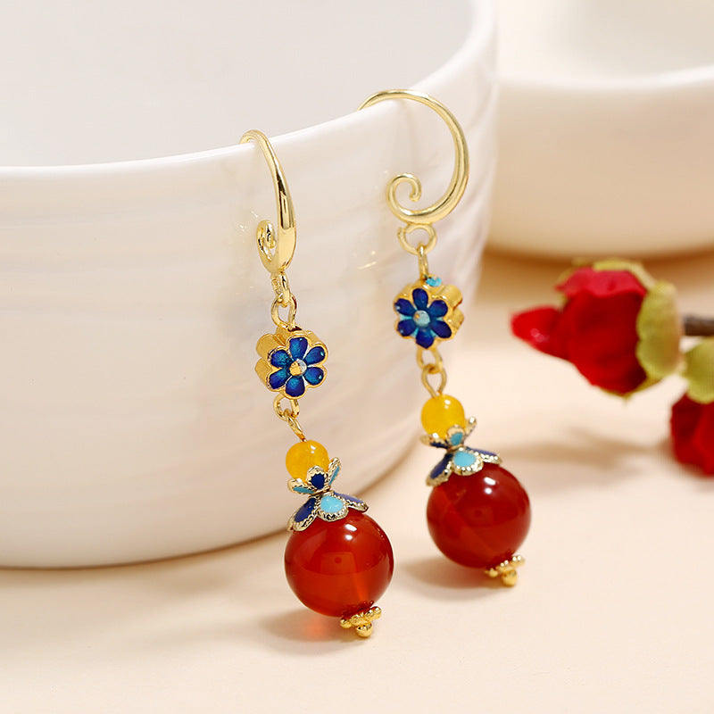 Red Agate Cloisonne Drop Dangle Earrings