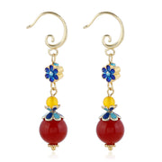 Red Agate Cloisonne Drop Dangle Earrings