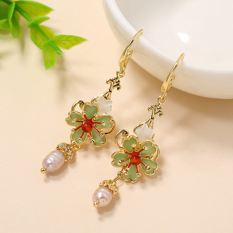 Cloisonne Pearl Drop Dangle Earrings