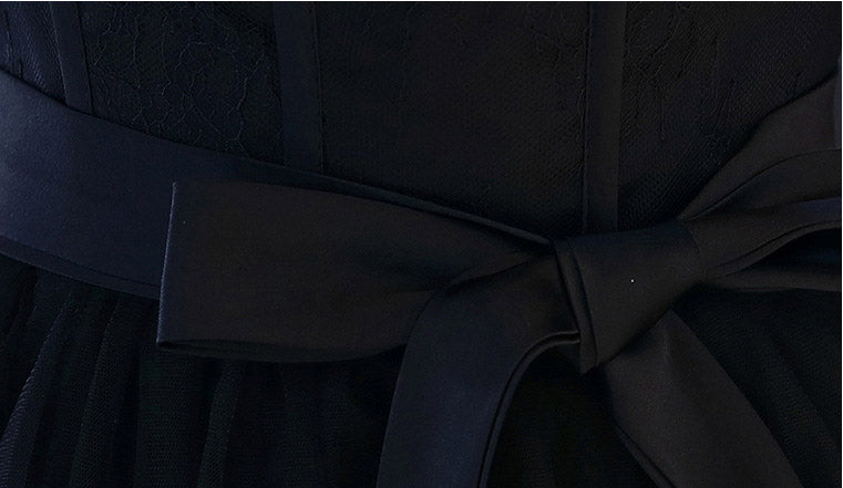 Black Belt Tiered Tulle Tea-Length Slip Party Dress