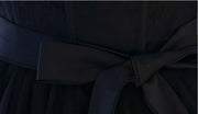 Black Belt Tiered Tulle Tea-Length Slip Party Dress