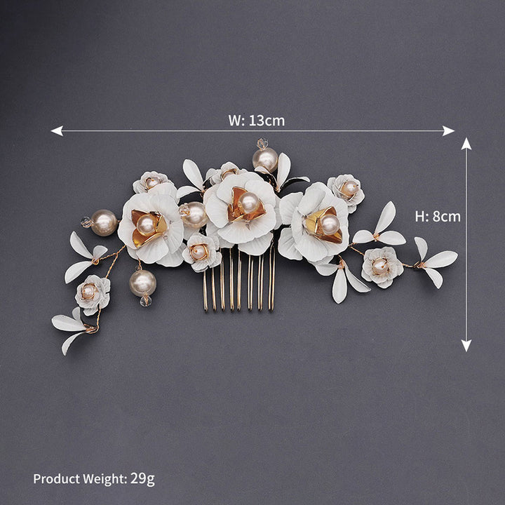 Bronze Pearls Flower Bride Wedding Hair Vine Comb