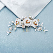 Bronze Pearls Flower Bride Wedding Hair Vine Comb