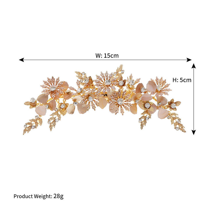 Gold Pink Rhinestone Flower Bride Wedding Hair Clip
