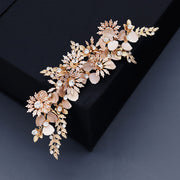 Gold Pink Rhinestone Flower Bride Wedding Hair Clip