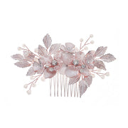 Silver Pink Rhinestone Alloy Flower Bride Wedding Hair Comb