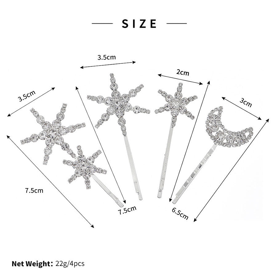 4 Pieces Rhinestone Star Moon Bride Wedding Hair Clips