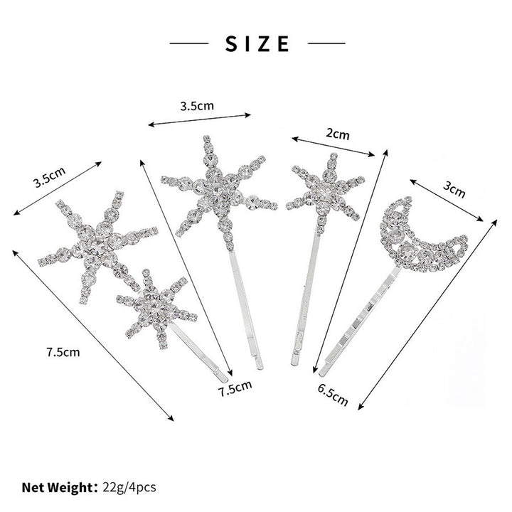 4 Pieces Rhinestone Star Moon Bride Wedding Hair Clips