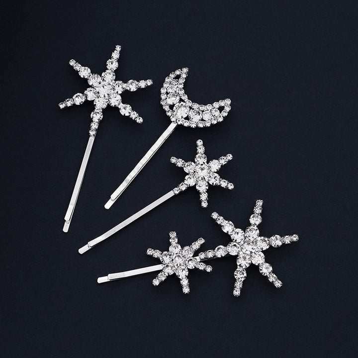 4 Pieces Rhinestone Star Moon Bride Wedding Hair Clips