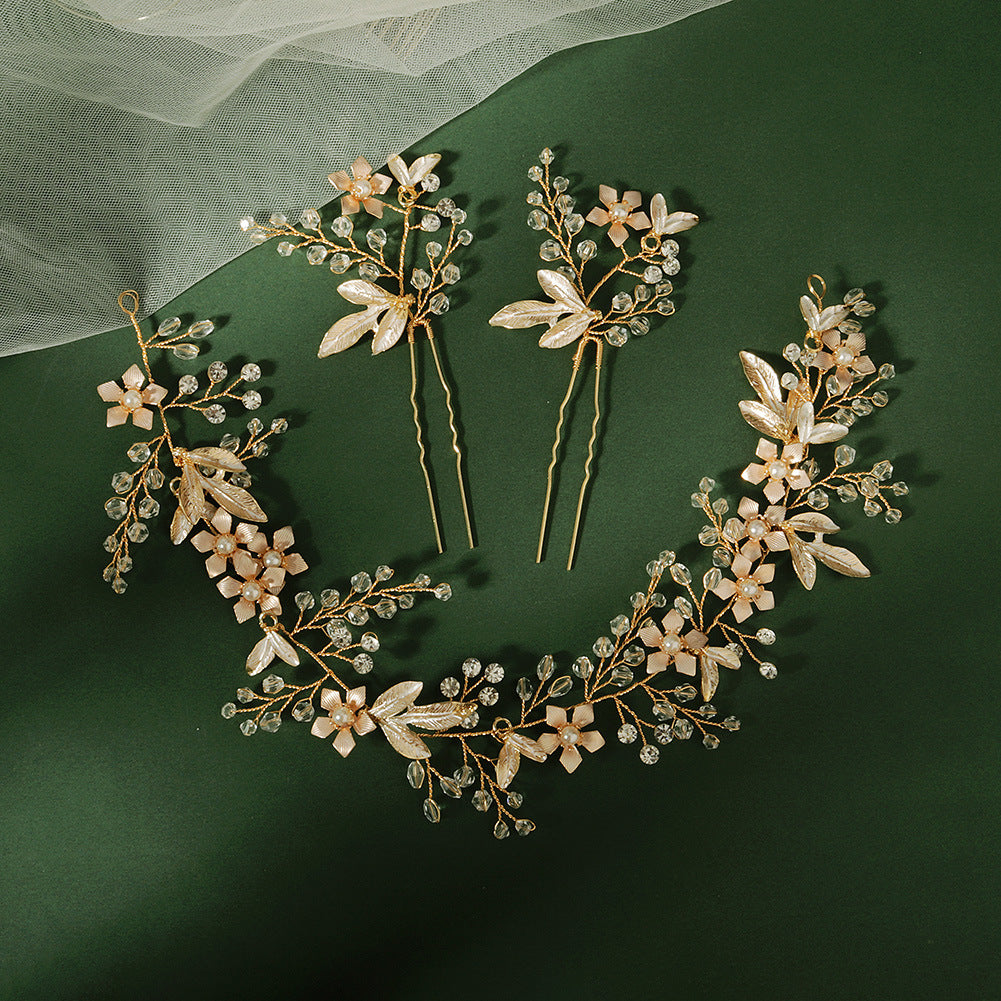 Gold Rhinestone Crystal Bride Wedding Hair Headband Vines Pins