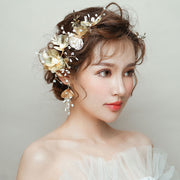2 Pcs Gold Flower Wedding Bride Hair Clip & Earring