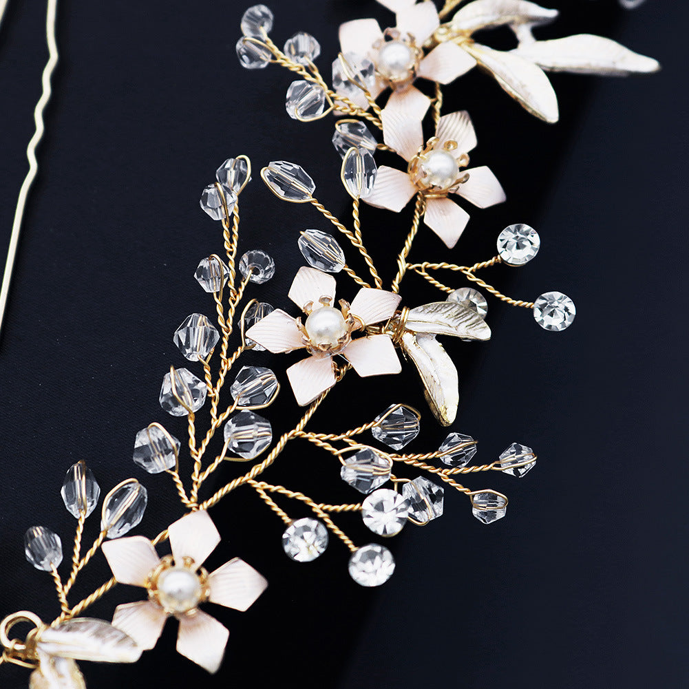 Gold Rhinestone Crystal Bride Wedding Hair Headband Vines Pins