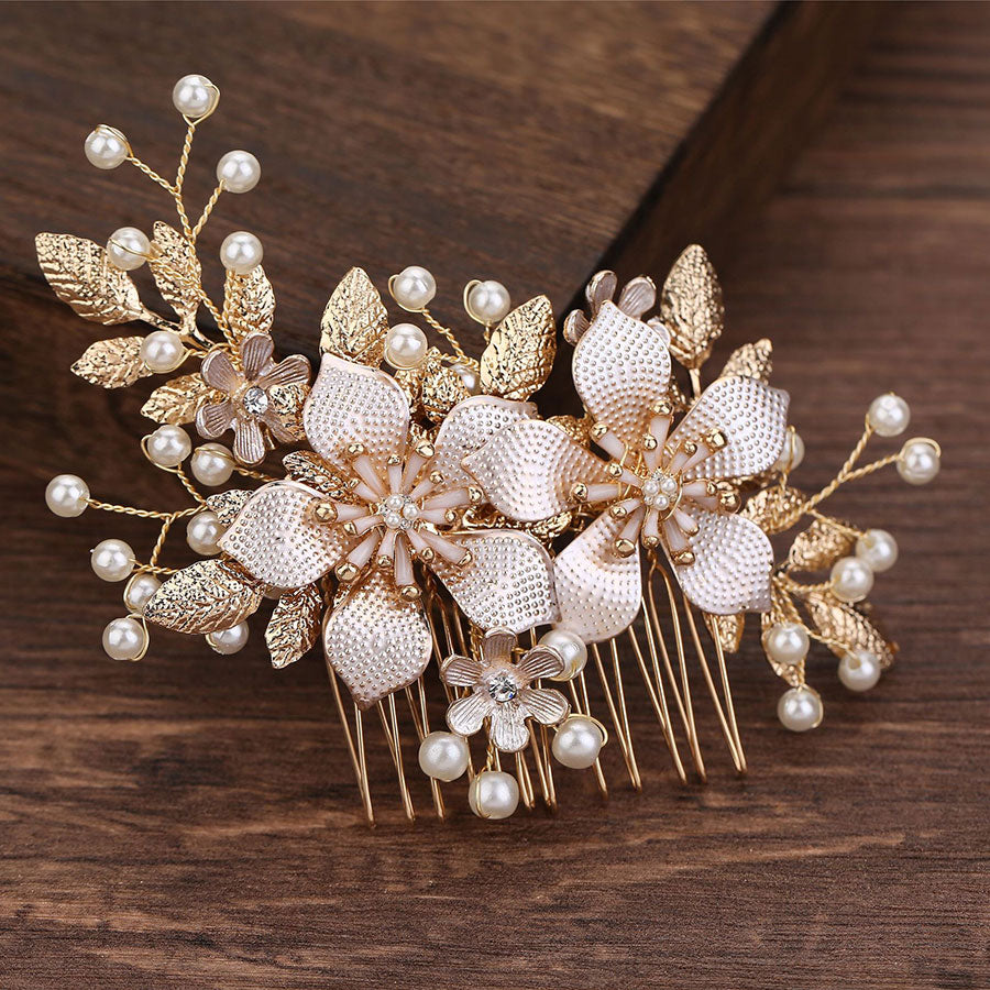 Gold Silver Flower Wedding Hair Combs Clips