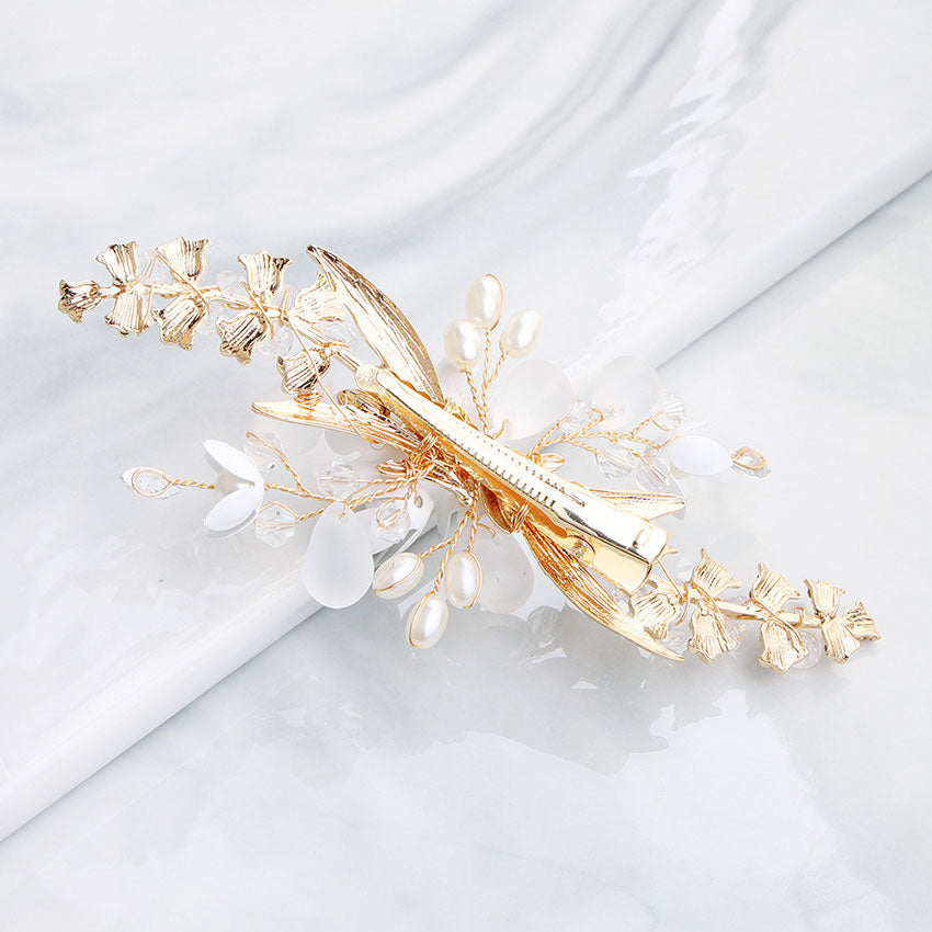Rhinestone Pearl  Flower Bridal Wedding Hair Clip