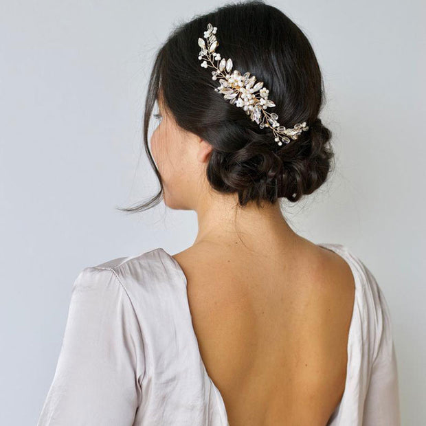 Crystal Pearls Flower Wedding Bride Hair Comb Vine