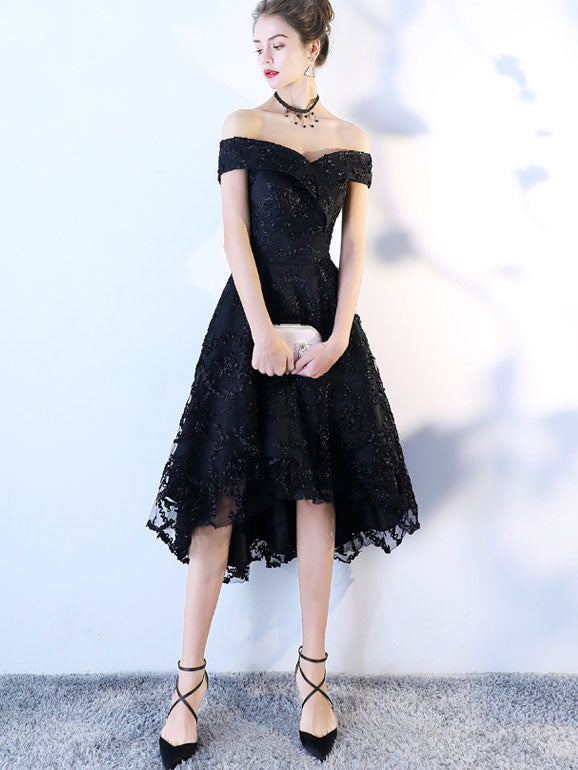 Off Shoulder Evening Dress with High Low Hem