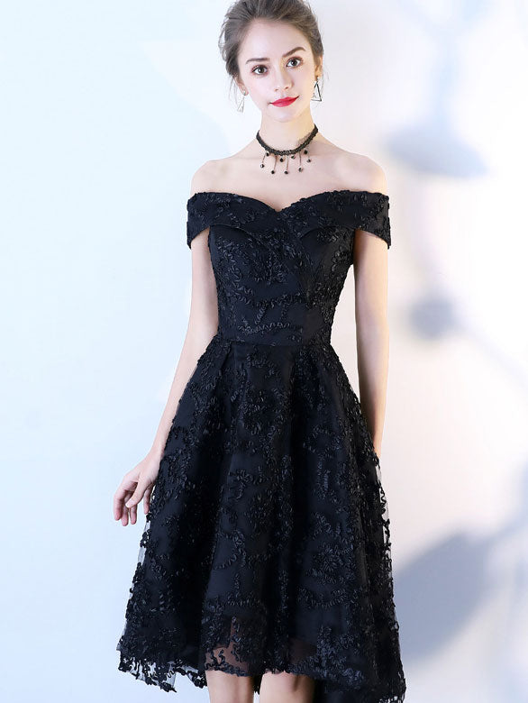 Off Shoulder Evening Dress with High Low Hem