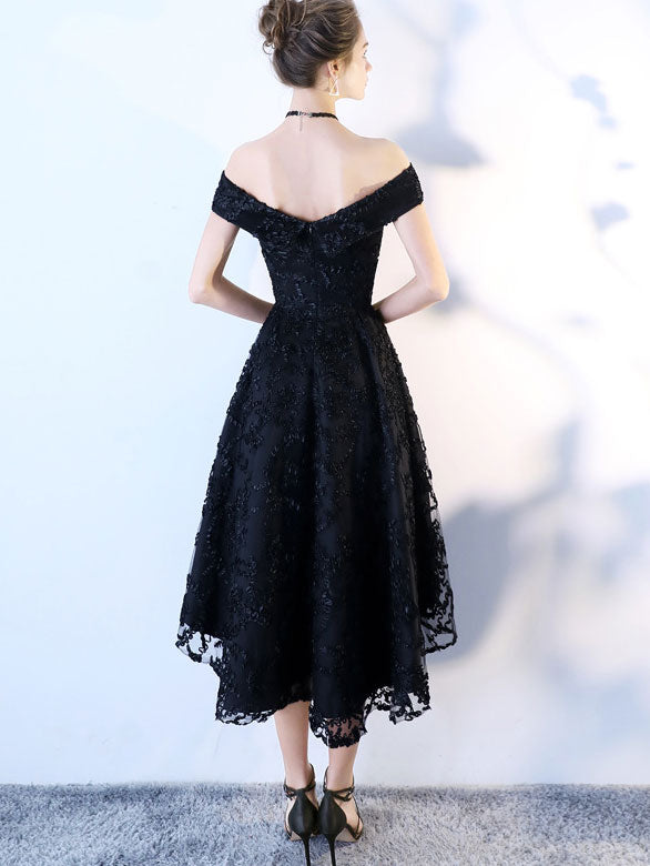 Off Shoulder Evening Dress with High Low Hem