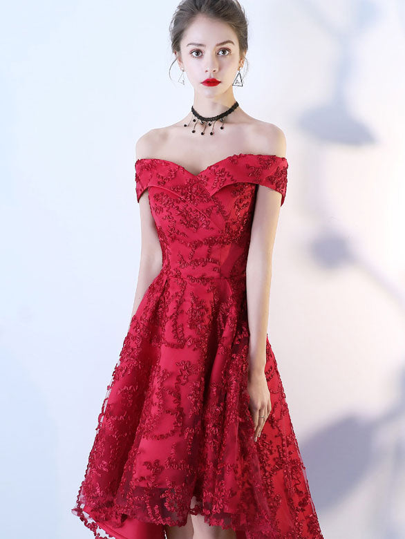 Off Shoulder Evening Dress with High Low Hem