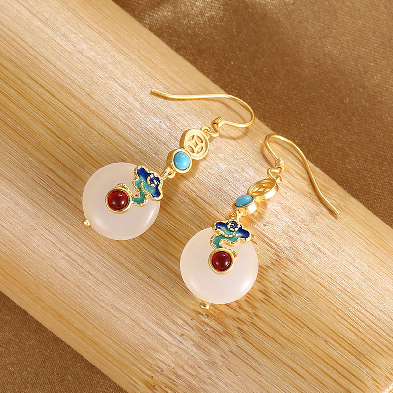 Gold Silver Jade Drop Dangle Earrings