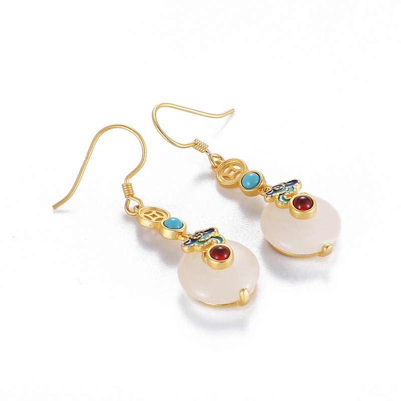 Gold Silver Jade Drop Dangle Earrings