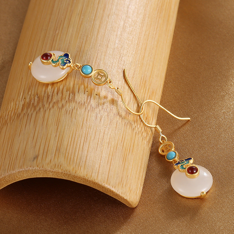 Gold Silver Jade Drop Dangle Earrings