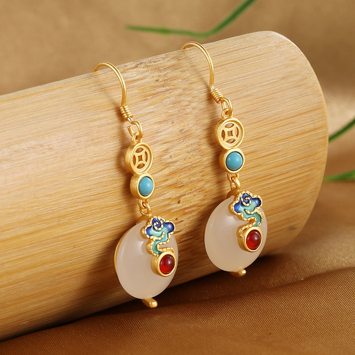 Gold Silver Jade Drop Dangle Earrings