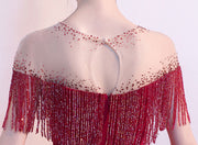 Red Black Beads Tassels A-Line Full Length Formal Dress
