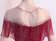 Red Black Beads Tassels A-Line Mid Formal Dress