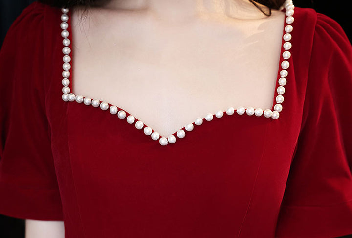 Red Beaded Sweetheart Fit & Flare Tea Dress