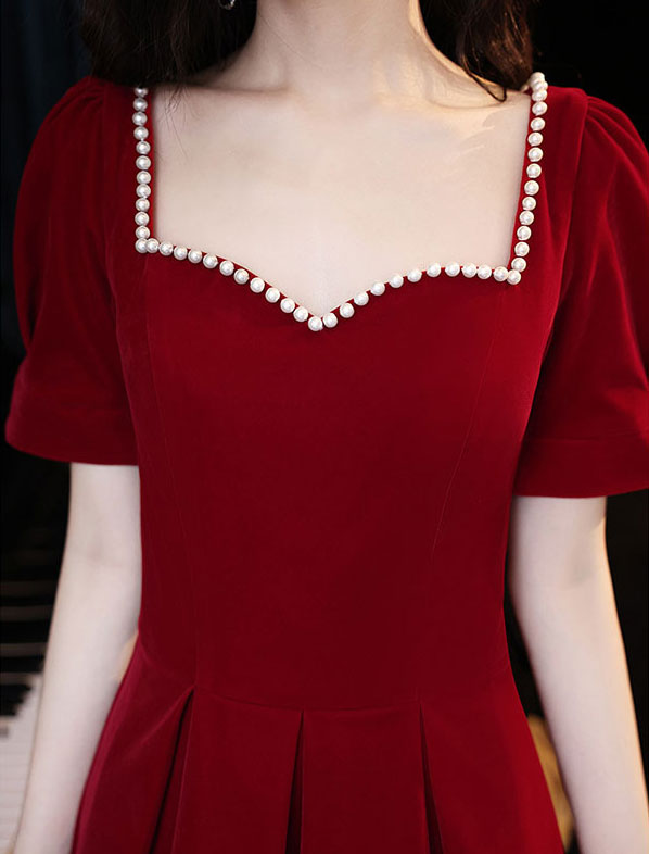 Red Beaded Sweetheart Fit & Flare Tea Dress