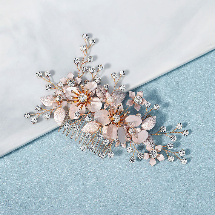 Rhinestone Pink Flower Bridal Wedding Hair Comb