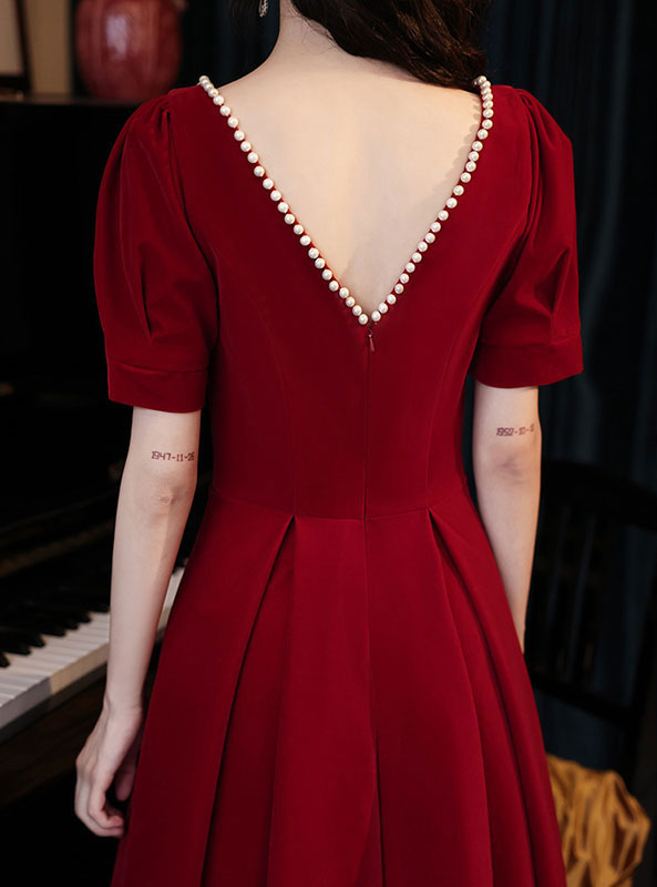 Red Beaded Sweetheart Fit & Flare Tea Dress